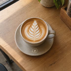 Orbit Coffee: a latte on a wooden table