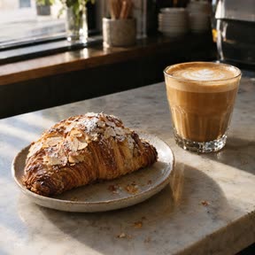 Orbit Coffee: an almond croissant and a cortado